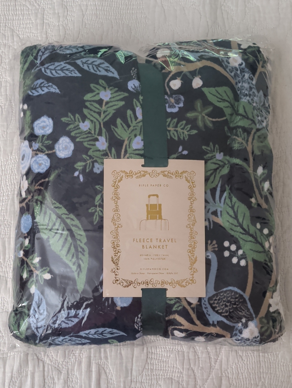 NEW Rifle Paper Co. Navy Floral Fleece Travel Blanket